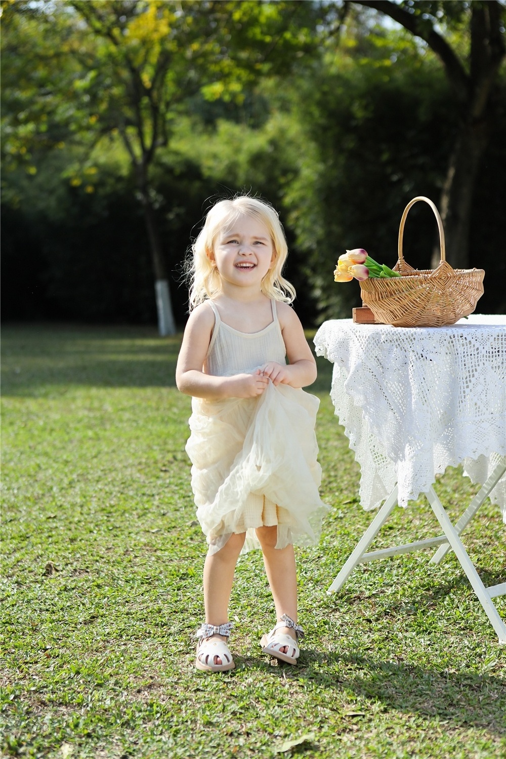 Custom INS Tutu Muslin Kids Dress Sleeveless Linen Cotton Summer Little Girls Dress Boutique Tulle Children Dress