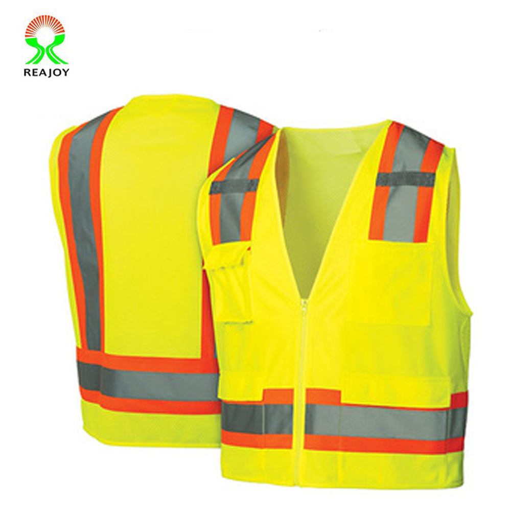 Hi vis protective safety vest with zipper pockets