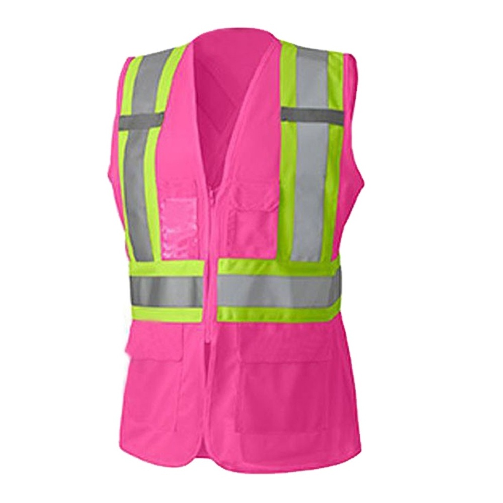 Wholesale high visibility fluorescent pink safety vests for women