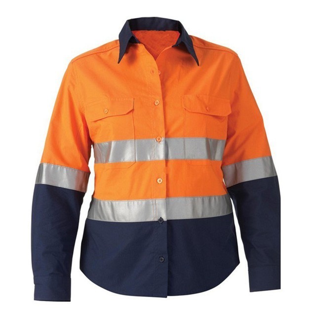 100% cotton hi-vis long sleeve two tone reflective safety work shirt clothing with reflective tapes for man woman logo customize