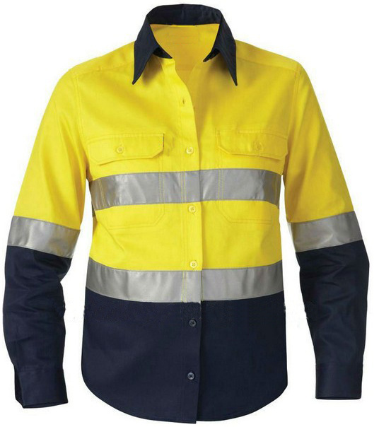 100% cotton hi-vis long sleeve two tone reflective safety work shirt clothing with reflective tapes for man woman logo customize