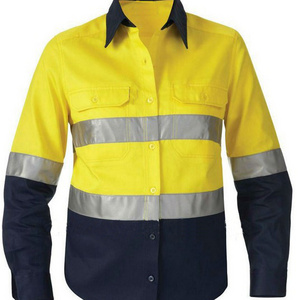 100% cotton hi-vis long sleeve two tone reflective safety work shirt clothing with reflective tapes for man woman logo customize