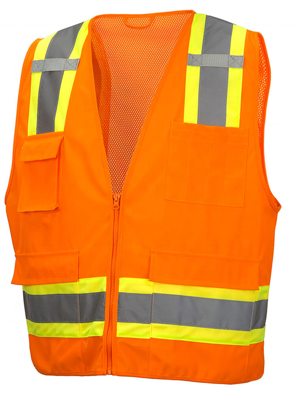 Hi vis protective safety vest with zipper pockets