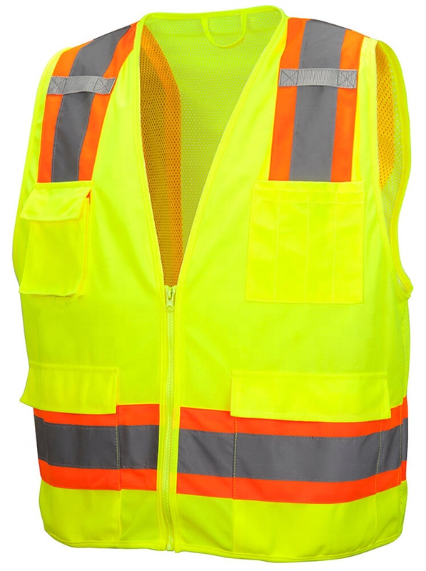 Hi vis protective safety vest with zipper pockets