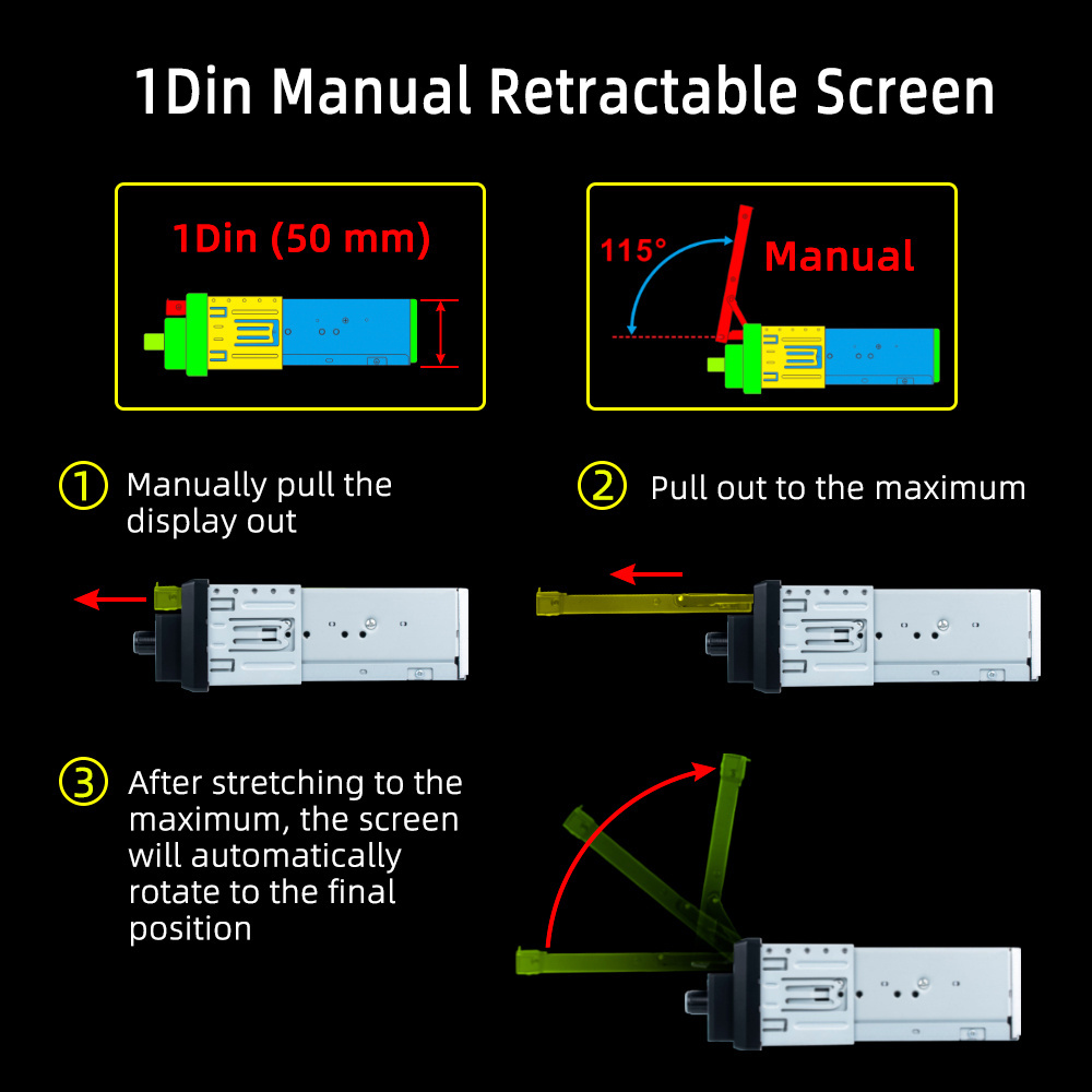 7 Inch 1 Din Retractable Touch Screen FM AM RDS Carplay Android Auto Car Radio MP5 Player