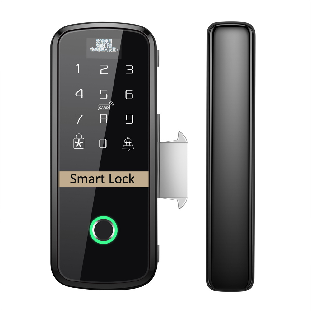 RL-G118 Semiconductor Fingerprint Smart Locks Touch Keypad Remote Control Glass Door Lock with IC card verify