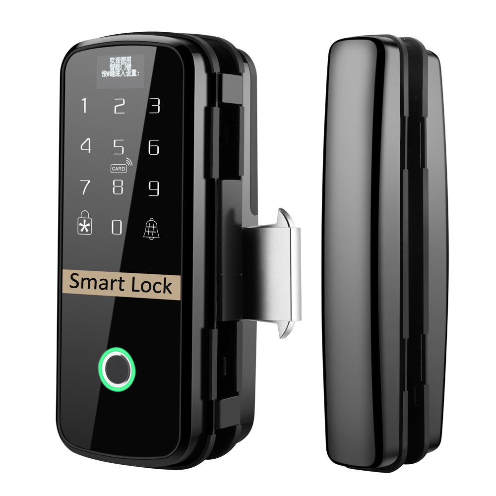 RL-G118 Semiconductor Fingerprint Smart Locks Touch Keypad Remote Control Glass Door Lock with IC card verify