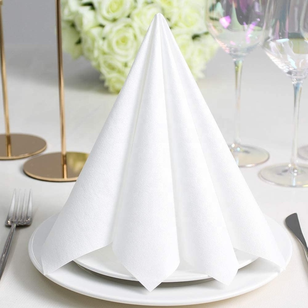 100 Pure White Linen Feel Airlaid Napkin Paper 12''*17'' Luxury Folded Guest Napkins for Restaurants Pack Style