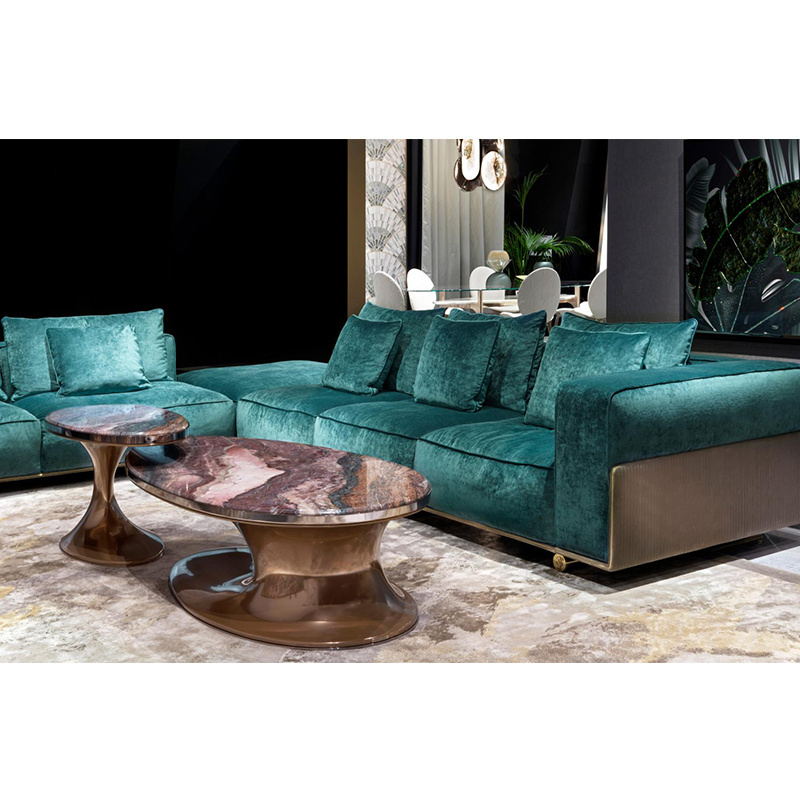 Luxury Furniture Corner Couch 7 Seater Sofa Luxury Sofas Dark Green Velvet Italian Modern Living Room Sofa Set Furniture