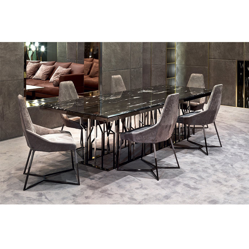 Large 8 Seater Dining Table With Black Marble Top, Stainless Steel Leg