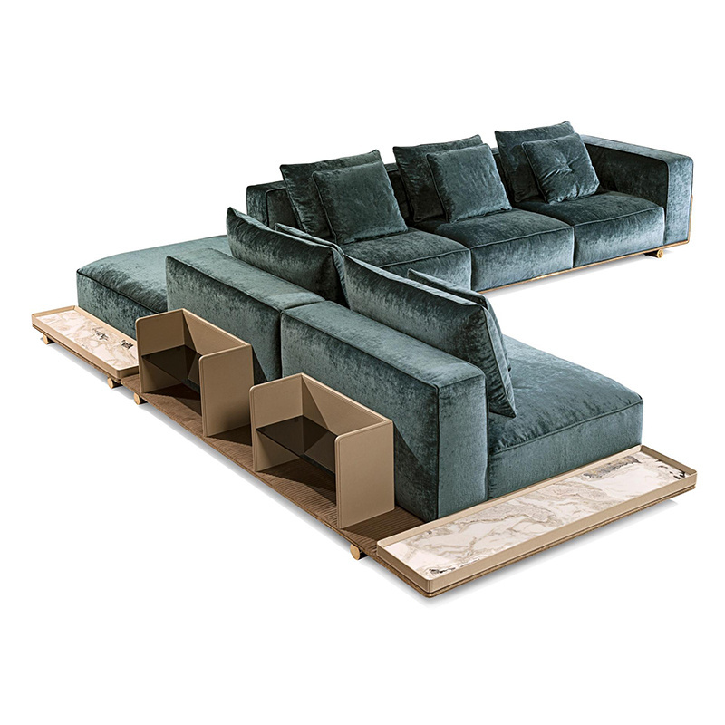 Luxury Furniture Corner Couch 7 Seater Sofa Luxury Sofas Dark Green Velvet Italian Modern Living Room Sofa Set Furniture