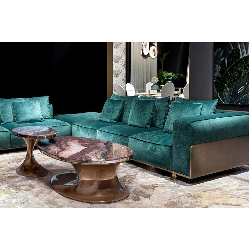 Luxury Furniture Corner Couch 7 Seater Sofa Luxury Sofas Dark Green Velvet Italian Modern Living Room Sofa Set Furniture