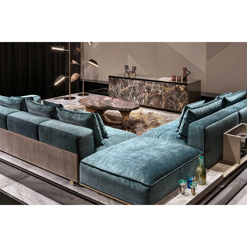 Luxury Furniture Corner Couch 7 Seater Sofa Luxury Sofas Dark Green Velvet Italian Modern Living Room Sofa Set Furniture