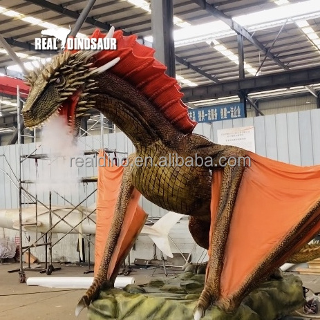 Indoor Customized Giant Dinosaur Red Winged Dragon Animatronic Model