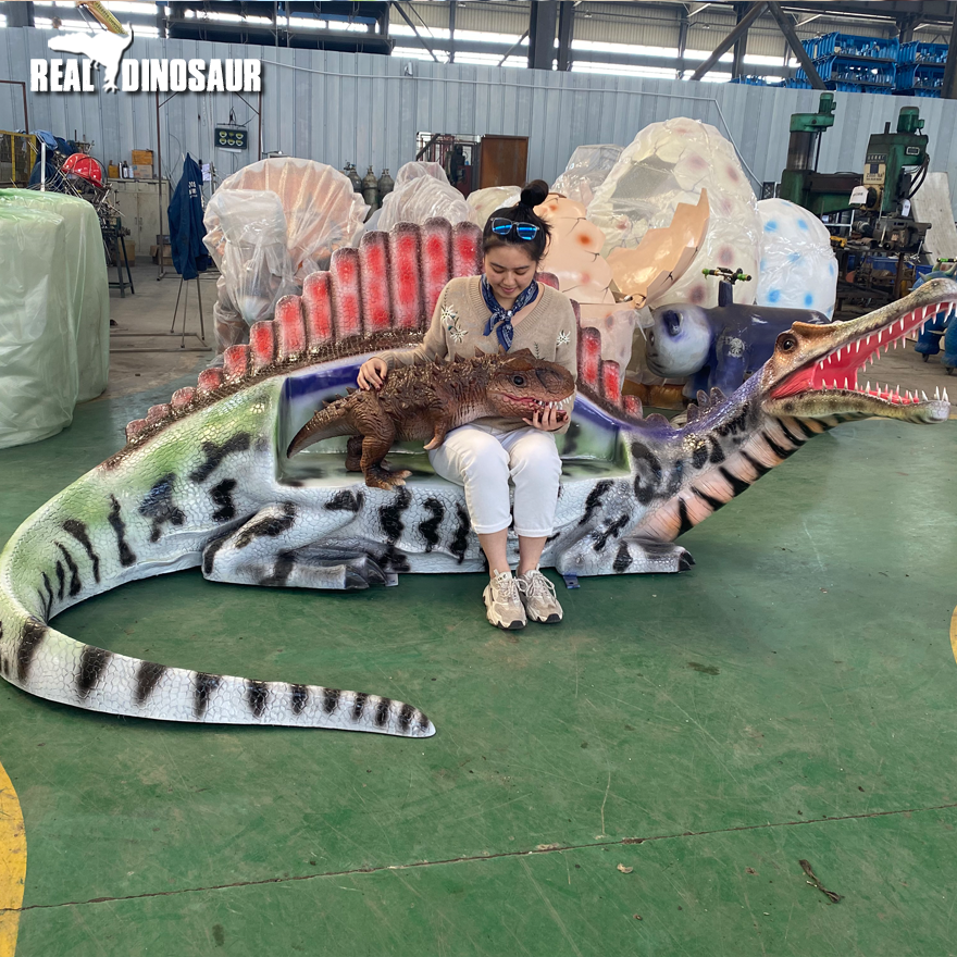 Outdoor Playground Fiberglass Cartoon Dinosaur bench for Kids