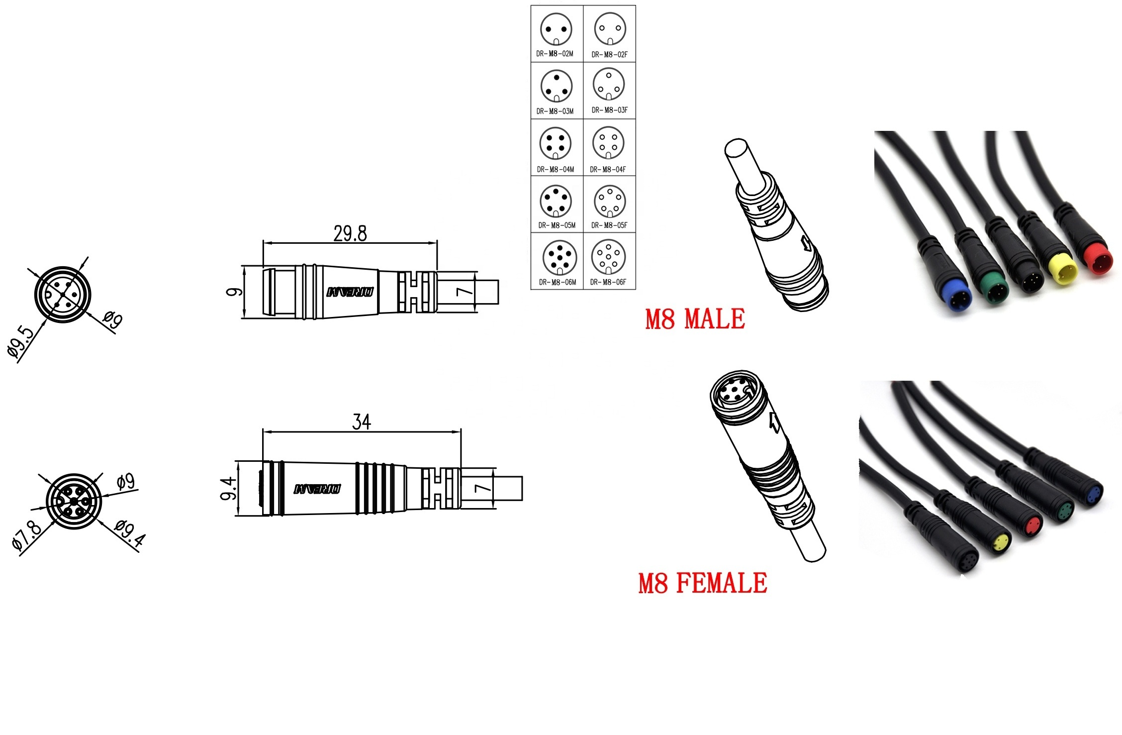 m6 m7 m8 ebike e-bike electric bicycle waterproof connectors 4 pin round connector 2 3 4 5 6 pin waterproof wire connector