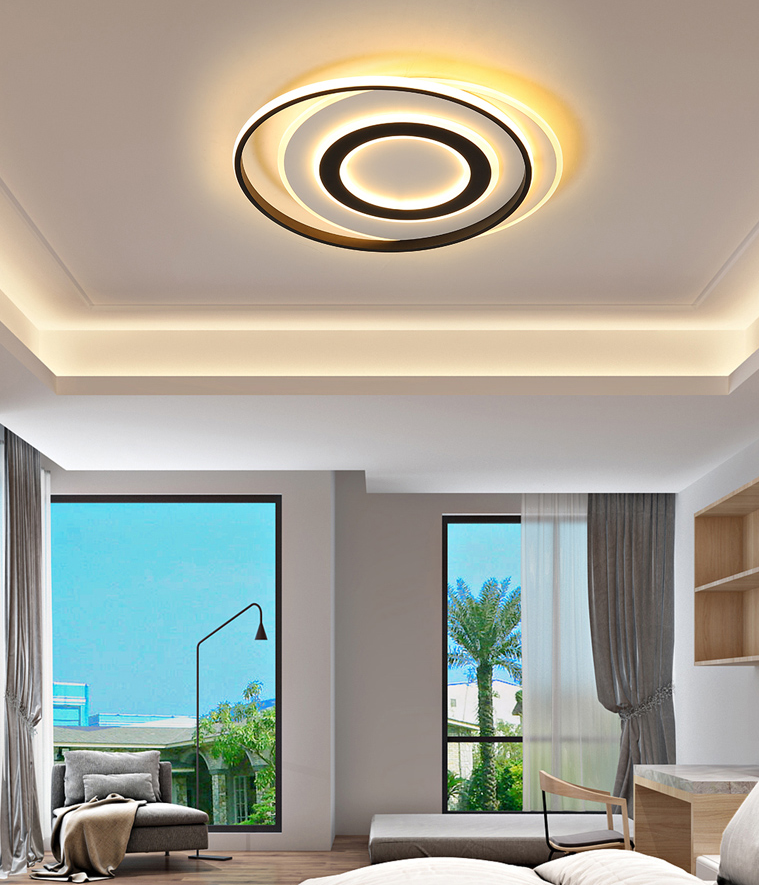 Round moon geometry 5 color dimmable by 2.4G RC home living children room 60w LED ceiling light