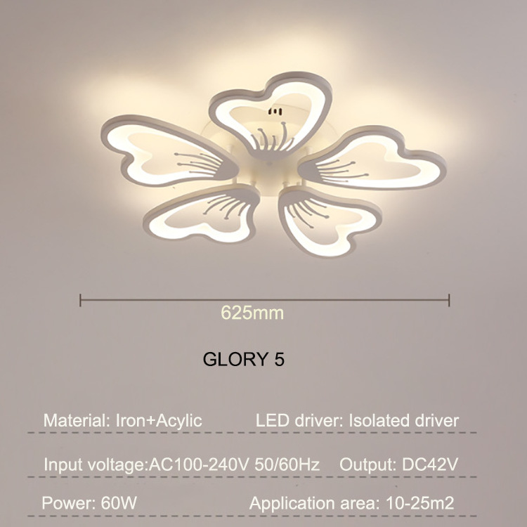 newest design 5-petal flowered light LED chandelier 625MM 60W dimmable bright beautiful bedroom living room led ceiling light