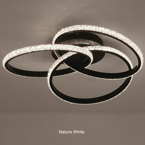 factory newest dimmable bright bedroom living room 3 round crystal ring modern pop 60W led ceiling light