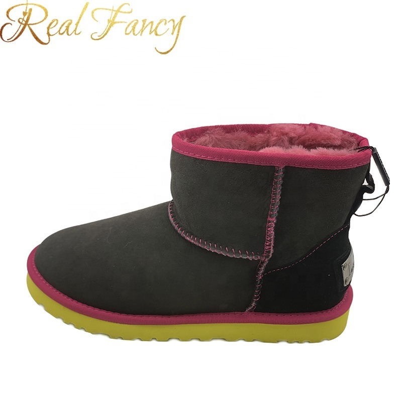 Fashion Custom Real Sheep Fur Lined Waterproof Suede Leather Slip On Ankle Boots for Women