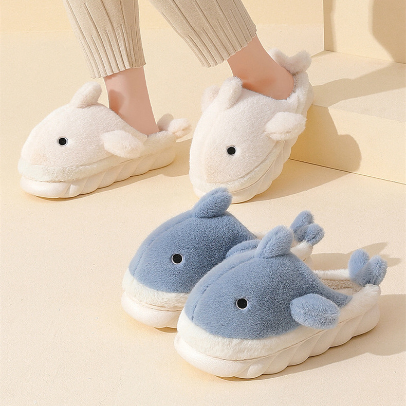 Cotton Shark slippers female wholesale autumn and winter plush thick sole lovely warm indoor cotton shoes