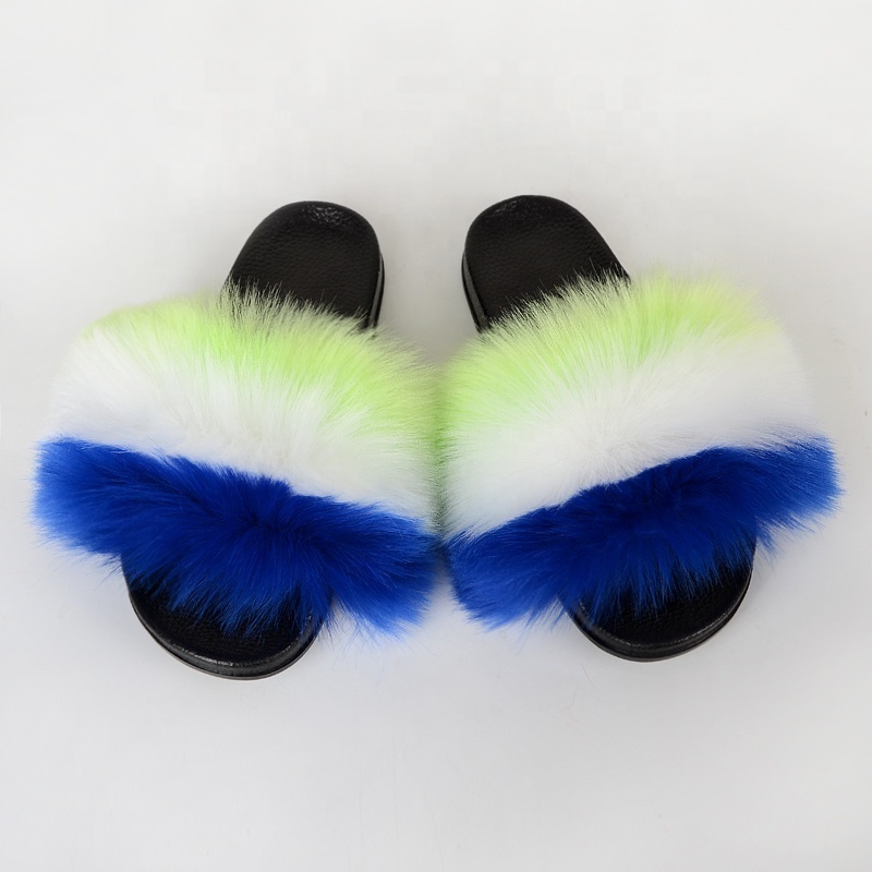 Fashion Design PVC EVA Outsole Custom Logo Furry Faux Fox Fur Slides Slippers for Women