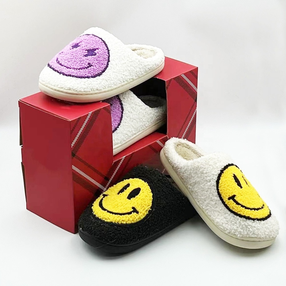 Evil eye Indoor Winter Female House Home Fluffy Custom Cozy Bedroom Fuzzy Plush Women Smiley face Happy face Slides Slipper