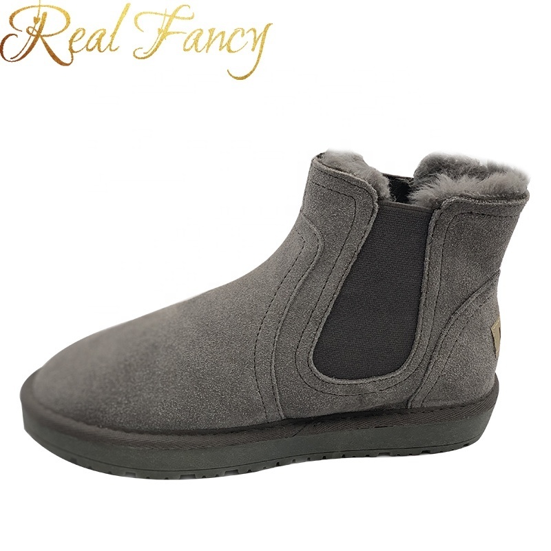 Fashion Grey Flat Slip On Elastic Boots Ankle Height Suede Chelsea Men Winter Boots Shoes