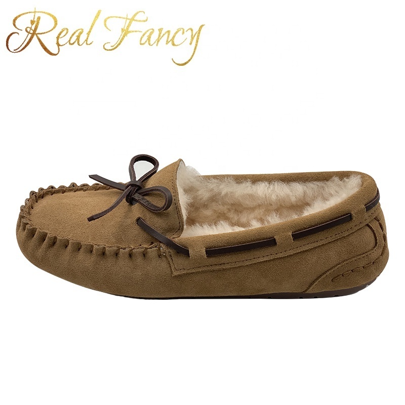 Fashion Winter Cow Suede Leather Moccasins Flat Women Loafer Shoes