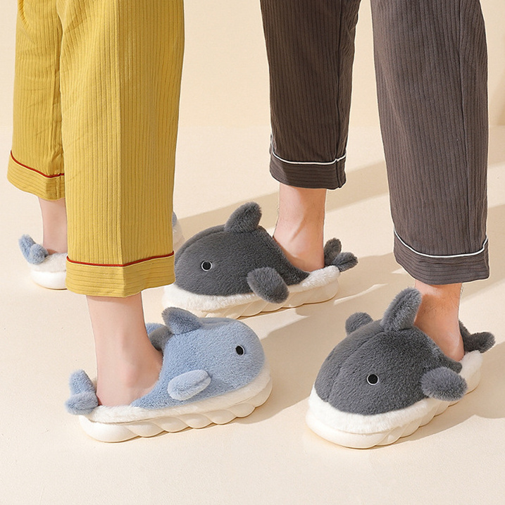 Cotton Shark slippers female wholesale autumn and winter plush thick sole lovely warm indoor cotton shoes