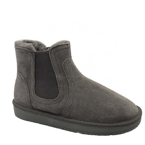 Fashion Grey Flat Slip On Elastic Boots Ankle Height Suede Chelsea Men Winter Boots Shoes