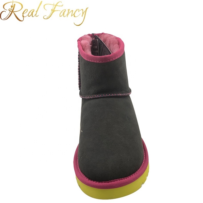 Fashion Custom Real Sheep Fur Lined Waterproof Suede Leather Slip On Ankle Boots for Women