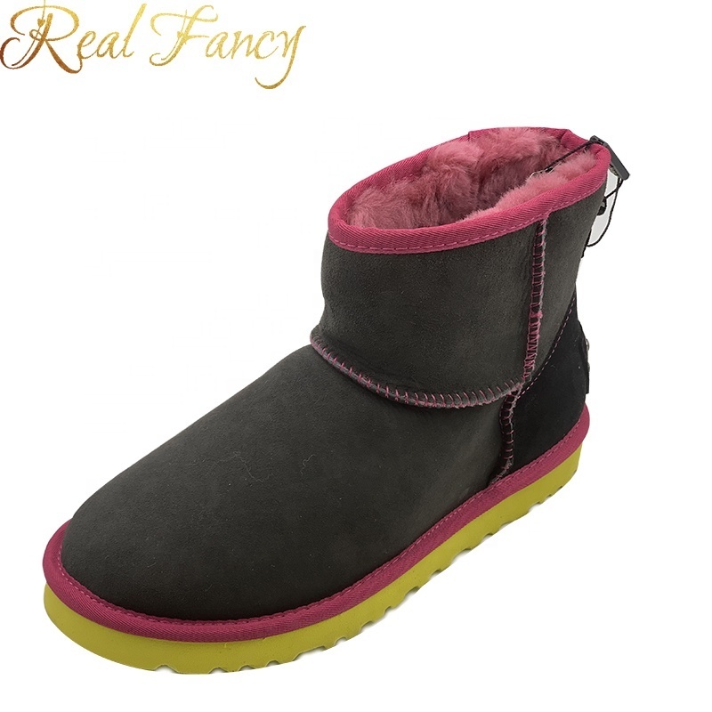 Fashion Custom Real Sheep Fur Lined Waterproof Suede Leather Slip On Ankle Boots for Women