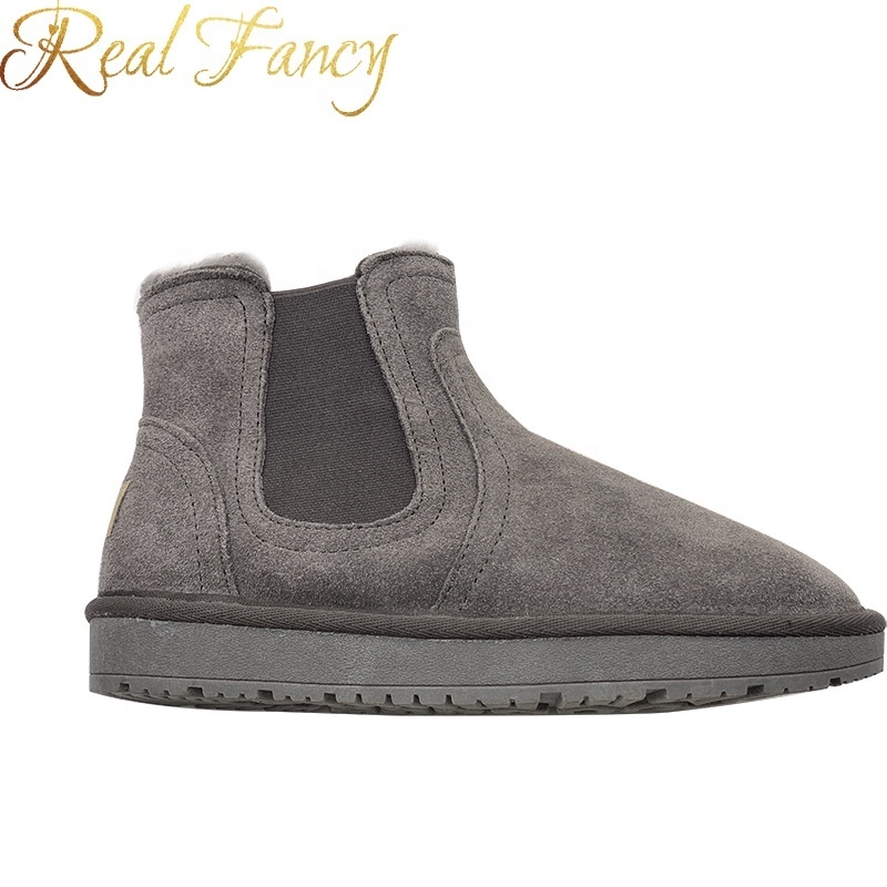 Fashion Grey Flat Slip On Elastic Boots Ankle Height Suede Chelsea Men Winter Boots Shoes