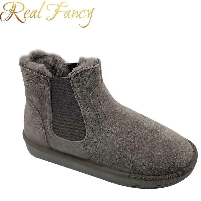 Fashion Grey Flat Slip On Elastic Boots Ankle Height Suede Chelsea Men Winter Boots Shoes