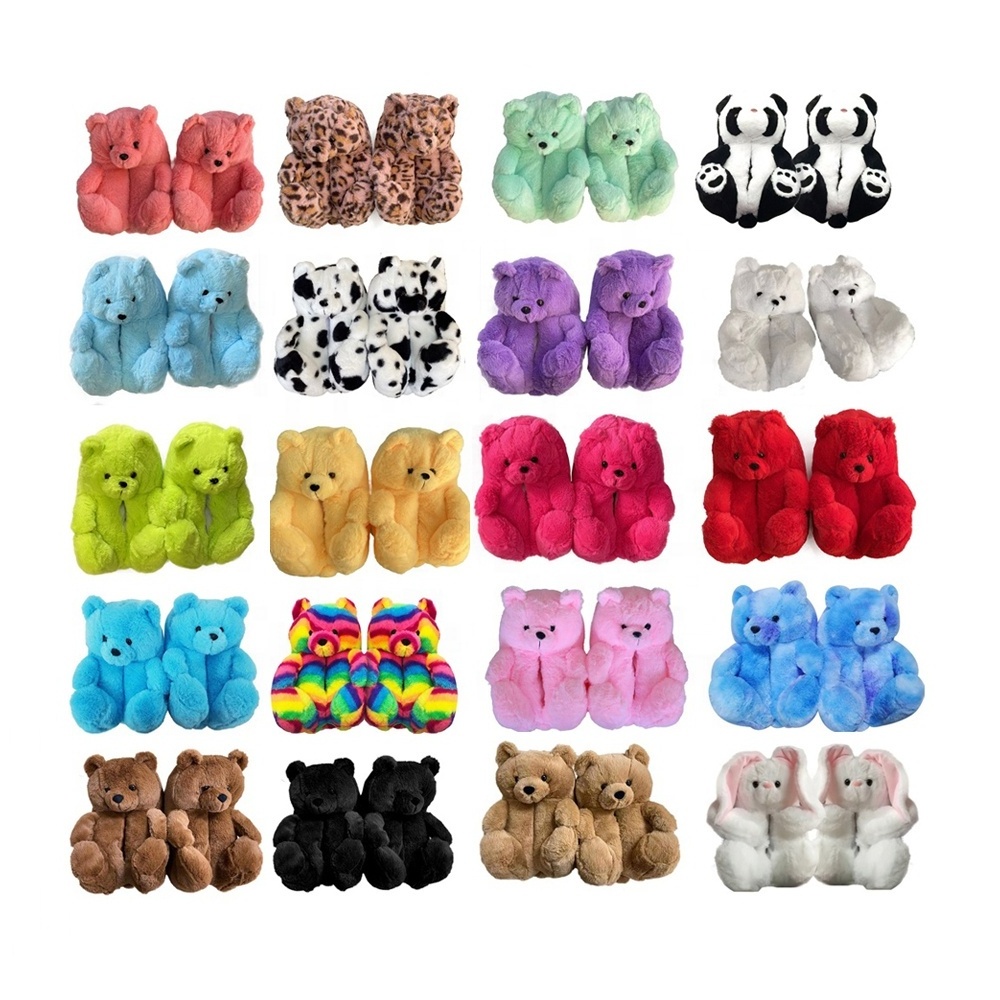 2021 new arrivals fuzzy teddy Wholesale Plush Various Style Slippers House Teddy Bear Slippers for Women Kids