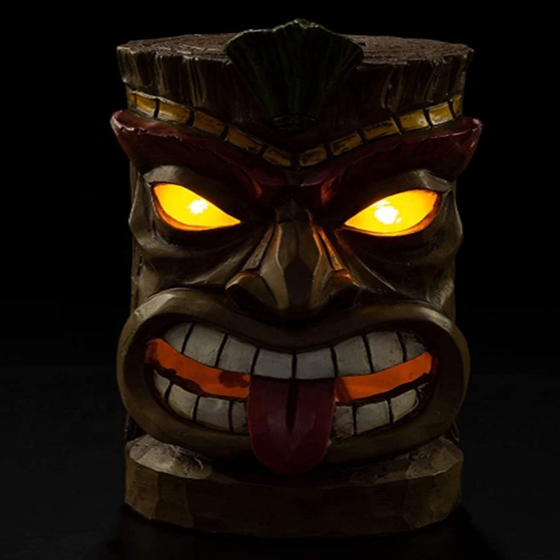 Tiki Head Solar Powered LED Outdoor Decor Garden Light