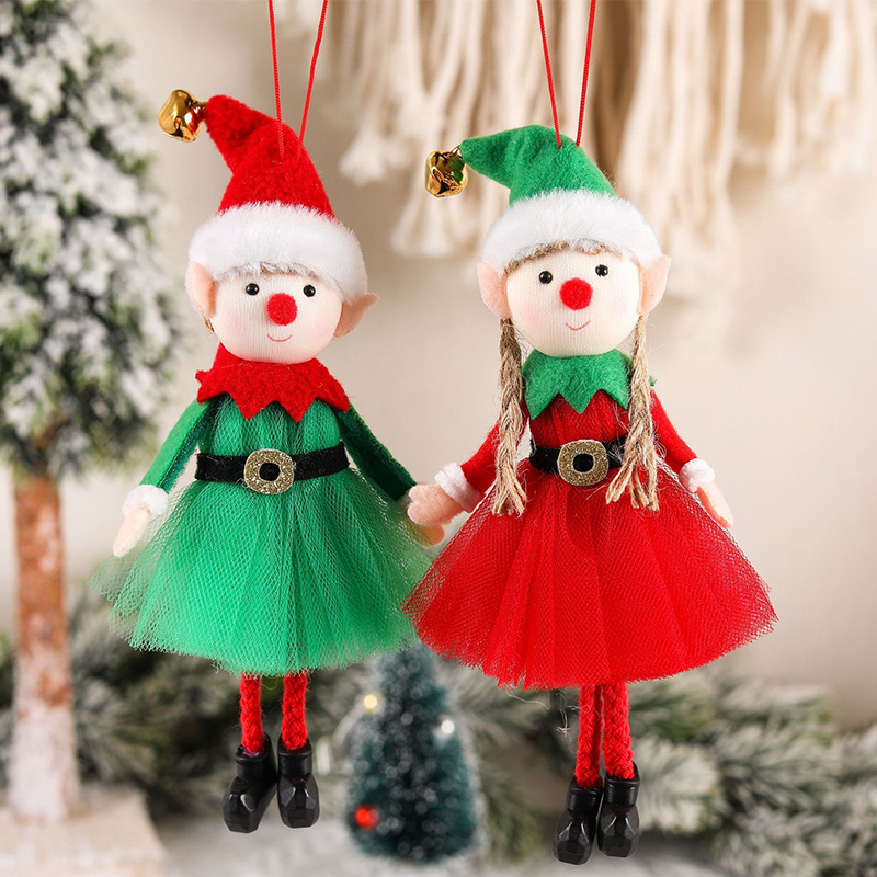 Holiday Decoration Christmas Elves Plush Adorable Boy and Girl Xmas Elf Dolls Christmas Tree Hanging Ornament Gifts For Kids