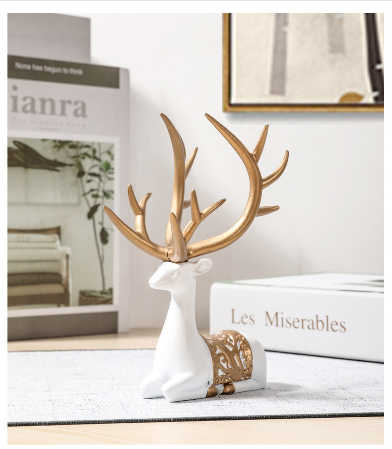 Modern Home Decor Resin Sitting Standing Deer Statues Gold Reindeer Ornament Desktop Living Room TV Cabinet Wine Elk Figurines