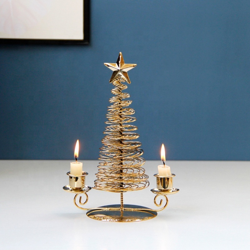 Creative Modern Christmas Tree Table Candlesticks Living Room Home Decor Arabic Luxury Gold Metal Candle Holder