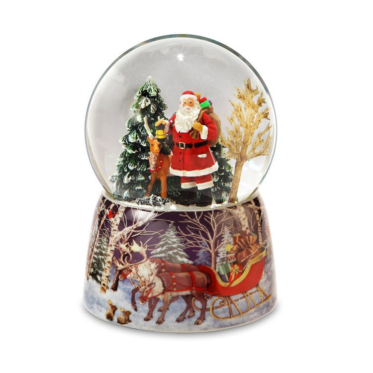 Music Box Company Santa and Reindeer Christmas Snow Globe Santa Snow Ball