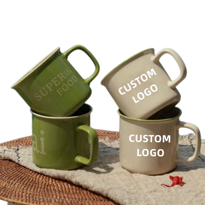 Personalized Vintage Camping Enamel Tea Coffee Mug Cup Gift Items Sublimation Cute Ceramic Mugs Customizable