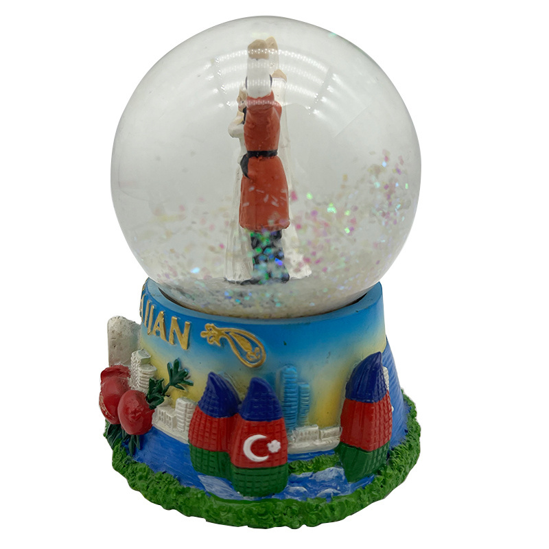 Custom Azerbaijan Dancing Couple statue resin craft glass snow globe for promotional souvenir gifts