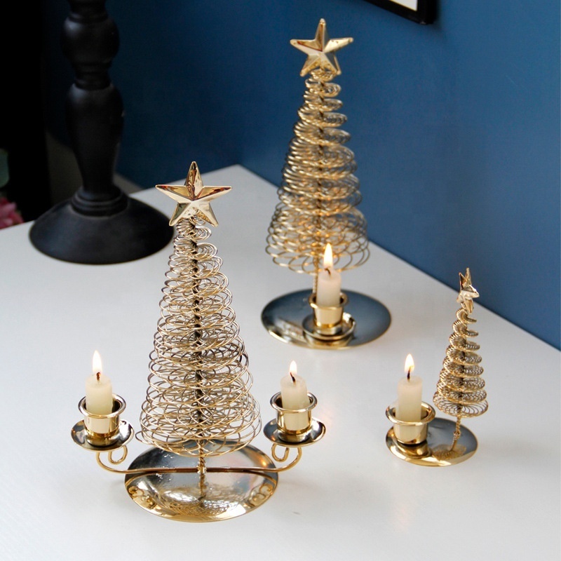 Creative Modern Christmas Tree Table Candlesticks Living Room Home Decor Arabic Luxury Gold Metal Candle Holder