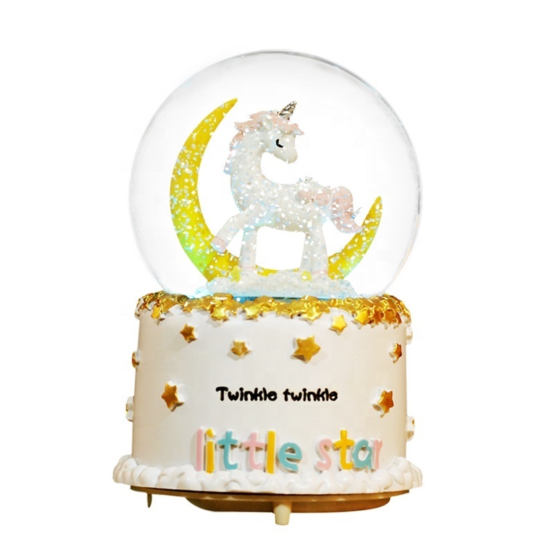 Hot Sale Dream Crystal Balls Music Boxes Resin Ornaments Valentine's Day Gift Ideas Romantic Rainbow Unicorn Snow Globe Glass