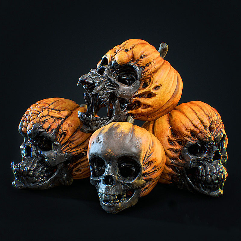 Custom Pumpkin Head Skeleton Halloween Pumpkin Decorations Outdoor Garden Resin Crafts