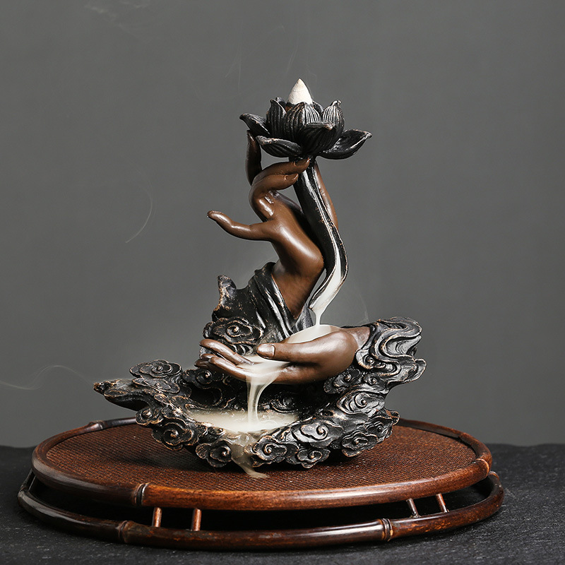 Lotus Waterfall Backflow incense burner Ceramic Handcraft Buddha backflow cones incense Bullet Incense Holder