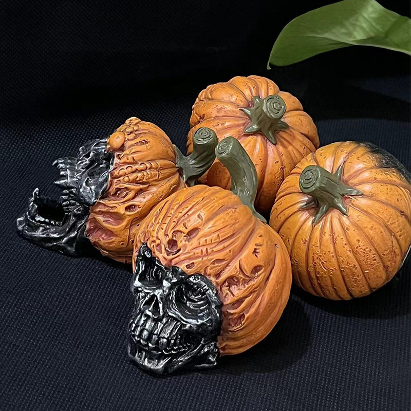 Custom Pumpkin Head Skeleton Halloween Pumpkin Decorations Outdoor Garden Resin Crafts