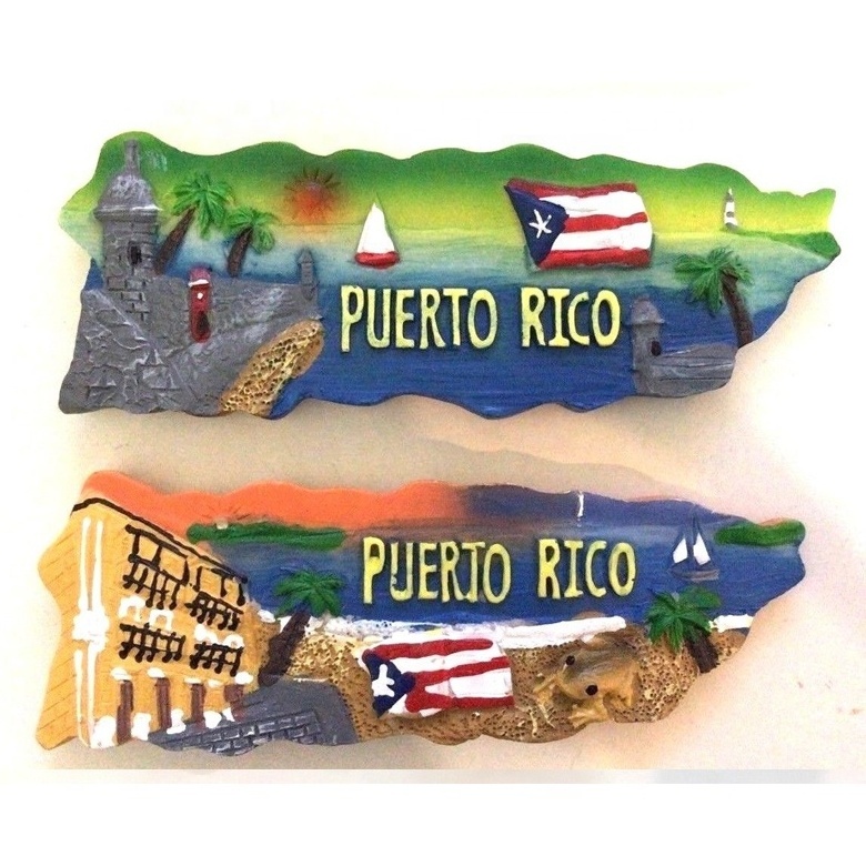 Set of 2 Puerto Rico Boricua Flag Old San Juan Beach Island Magnet, Wholesale Souvenirs Puerto Rico Resin Fridge Magnet