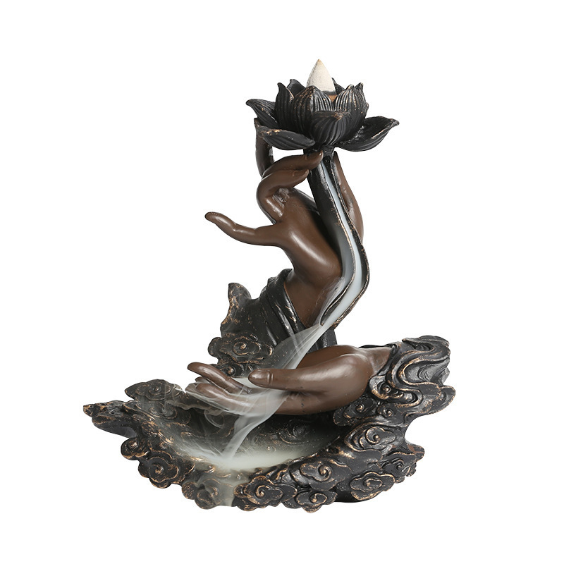 Lotus Waterfall Backflow incense burner Ceramic Handcraft Buddha backflow cones incense Bullet Incense Holder